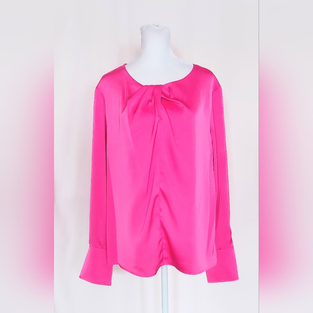 Halogen Long Sleeve Crossover Satin Blouse Top Taffy Pink Size 1X